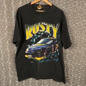 Vintage Rusty Wallace 2 Sided Nutmeg Mills Big Print Nascar‎ Shirt Size Large